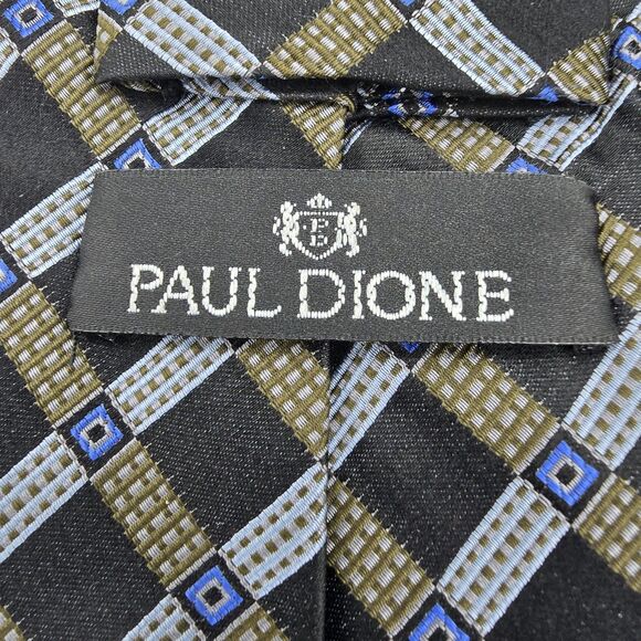 Paul Dione Mens Slik Multi Colored Brown Necktie 57x 4 In Geometric Menswear - Picture 4 of 6